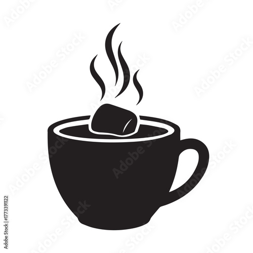 Steaming Hot Chocolate with Marshmallow in a Mug.