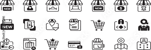 e-commerce icons, shopping icons, store icons, storefront icons, retail icons, online shop icons, business icons, payment icons, credit card icon, cart icon, shopping vector illustration icon design 