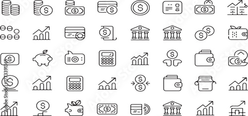 finance icons, banking icons, business icons, money icons, investment icons, financial services, bank building icon, currency icons, dollar icon, piggy bank icon, wallet icon, purse icon, payment icon