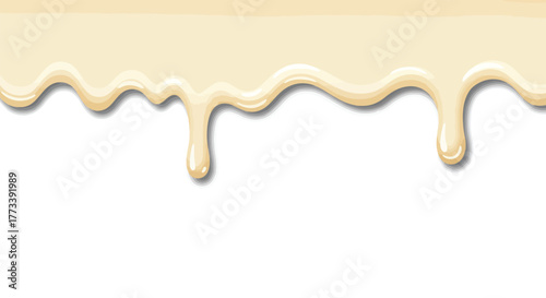 Smooth white liquid dripping, creating a rich and sweet flowing texture, perfect for dessert and confectionery designs