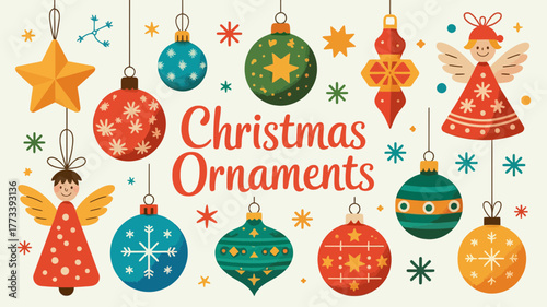 Collection of festive christmas ornaments and decorations