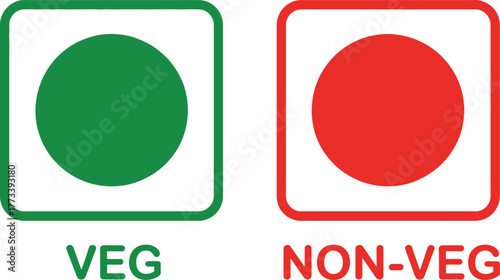 Vegetarian and Non-Vegetarian Food Symbols Green for Veg, Red for Non-Veg Labels