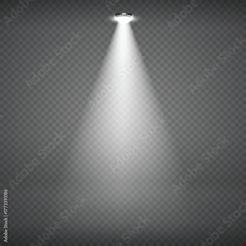 Isolated Downward White Spotlight Beam on Transparent Background