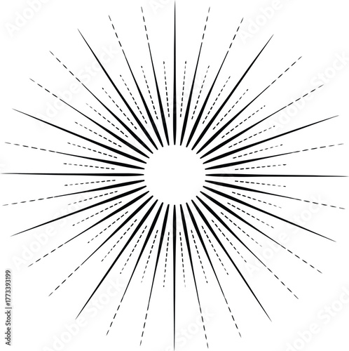 Dynamic vintage sunburst graphic with radiating lines, creating an explosive pattern ideal for retro designs, decorative accents, and vibrant backgrounds