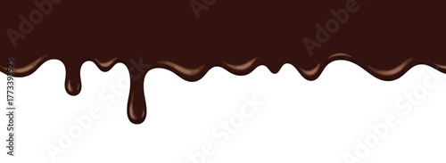 Rich Dark Chocolate Drips Border on White Background
