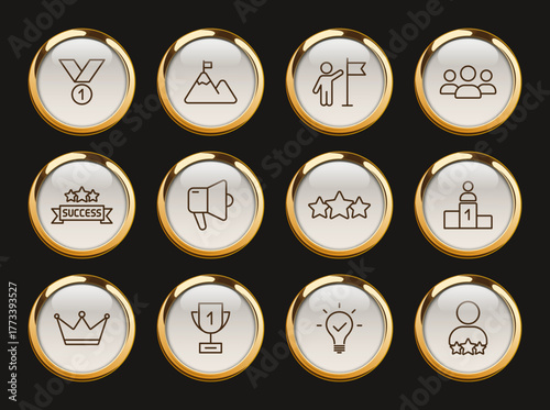 success gold rimmed icons. success gold rimmed icons for web and ui design, mobile apps, print polygraphy and promo advertising business