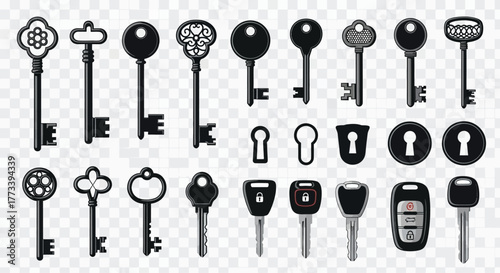 Set of various keys antique and modern designs illustration security and access concepts
