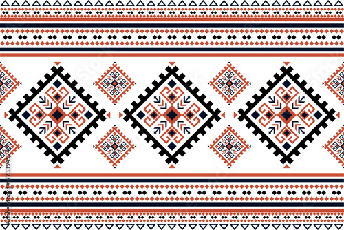 Bold black and white traditional geometric ethnic seamless pattern vector illustration with intricate square and diamond motifs, reflecting strong tribal and folk art aesthetics for fabric.