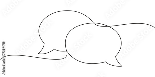 Continuous one line drawing of speech bubble. Single line chat background. Talk text box, feedback message box and comment banner. Hand drawn speech bubble. One continuous line vector