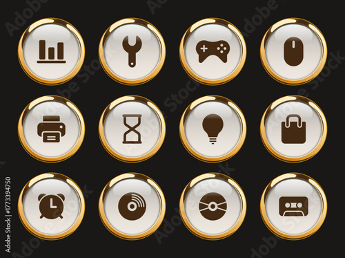 ui web icons. ui gold rimmed icon set for web, mobile apps, ui design and promo advertising business