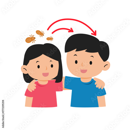 Scratching Head with Lice. Lice infection concept