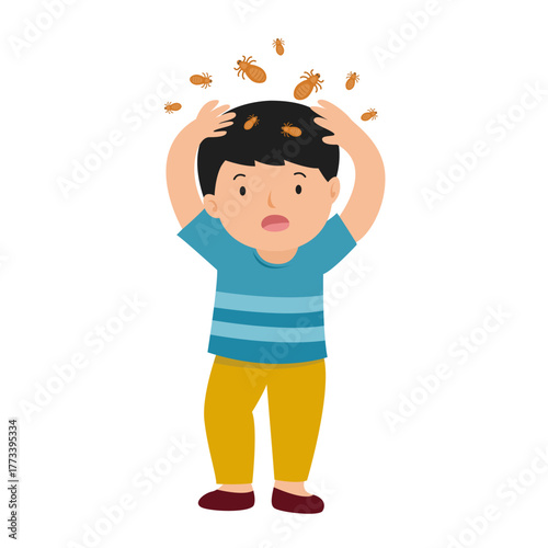 Scratching Head with Lice. Lice infection concept