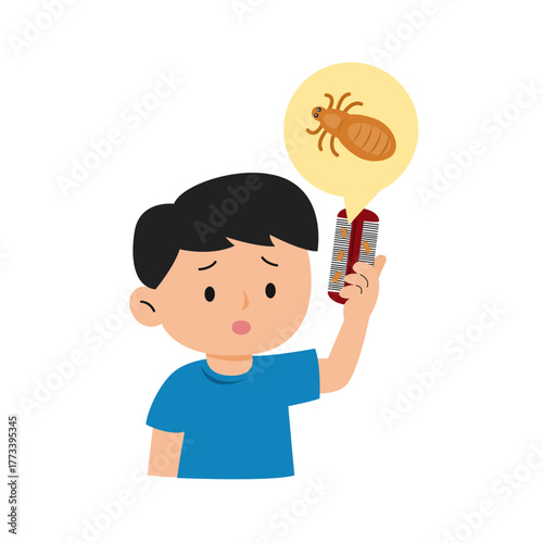 Scratching Head with Lice. Lice infection concept