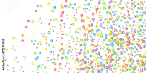 Social media marketing, Communication networking concept. Random icons social media services tags linked on white background. Comment, friend, like, share, target, message. Vector Internet concept.