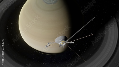 Space Probe Approaching Planet Saturn 4K