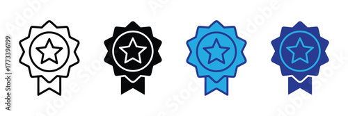 Set of four award ribbon icons with a star in the center, isolated on white background
