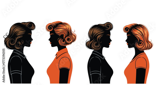 Silhouetted woman with vintage hairstyle illustration of a female head in profile isolated on white background