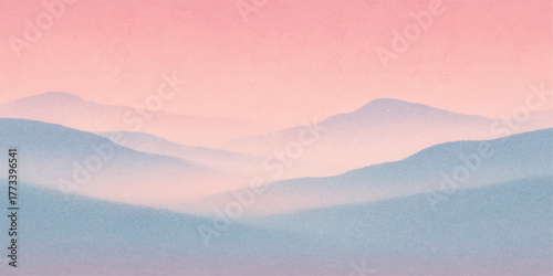 Majestic mountain landscape shrouded in fog and mist at sunrise, showcasing the beauty of nature's misty view across the valley