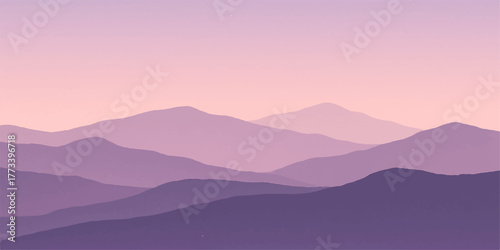 A serene mountain landscape with sunrise light breaking through mist and fog over the valley