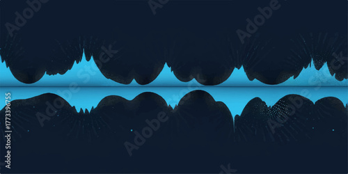 A serene blue sky hangs over a cold winter mountain landscape of snow-covered peaks and trees, illustrating the quiet beauty of nature