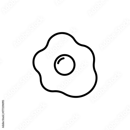 Minimalist fried egg icon, a classic breakfast food symbol, black outline on white background.