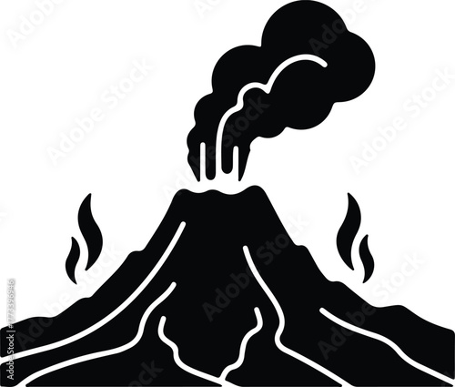 Silhouette vector volcano eruption lava smoke danger icon Illustrator