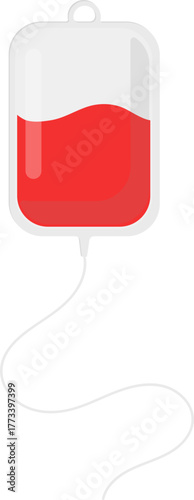 Blood bag vector illustration. Healthcare concept for blood donation, transfusion, and medical treatment. Red liquid in IV bag.
