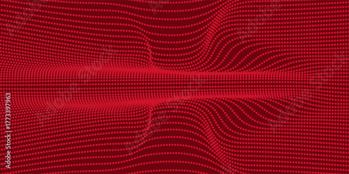 Red Abstract Wavy Dotted Background with 3D Digital Grid Effect
