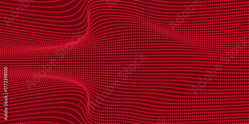 Red Abstract Wavy Dotted Background with 3D Digital Grid Effect