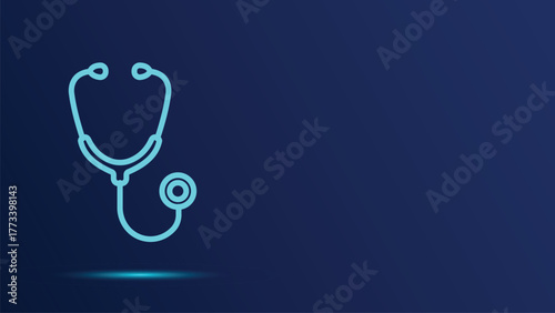 Futuristic Glowing Neon Cyan Stethoscope Icon Symbolizing Digital Healthcare Technology, Telemedicine Diagnostics, and Abstract Medical Services Background