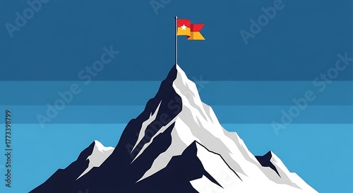 Mountain Peak Flag Illustration Achieving Goals and Success
