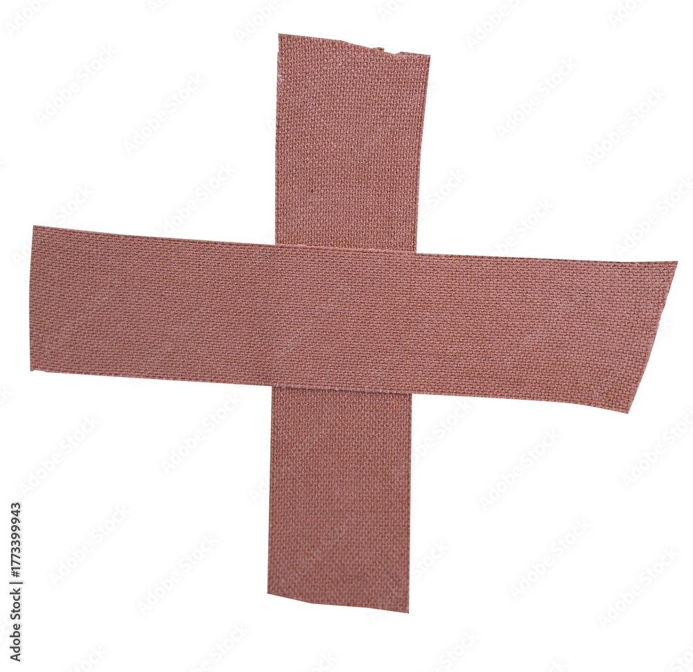 Obraz premium Cross of adhesive brown medical fabric plaster, bandage, x sign masking, on transparent background, PNG 