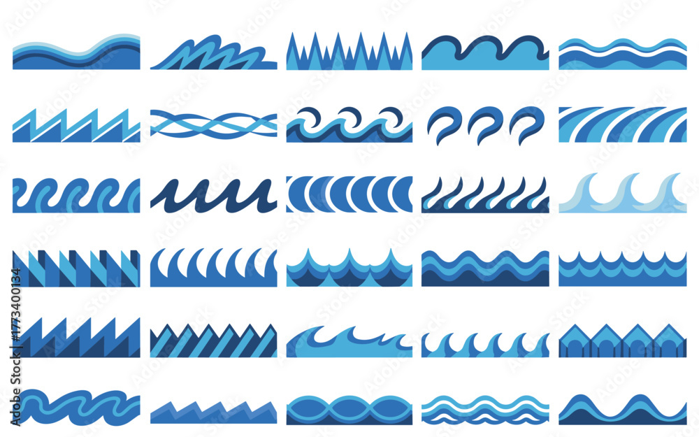 Obraz premium Collection of blue wave and water edge graphic elements