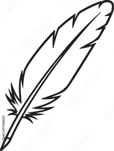 Elegant Hand-Drawn Feather Icon – Minimalist Black and White Line Art for Nature, Writing, and Symbolic Themes
