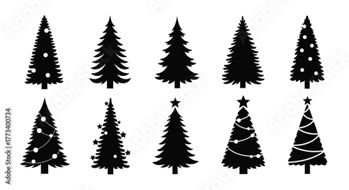 Set of Christmas tree silhouettes illustration of evergreen trees holiday decoration isolated on white background