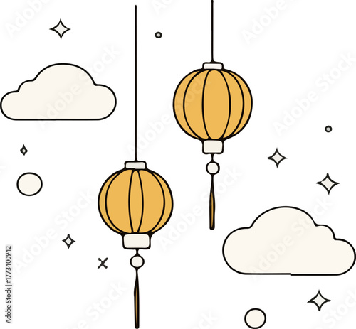 Minimalist Lanterns and Clouds Illustration