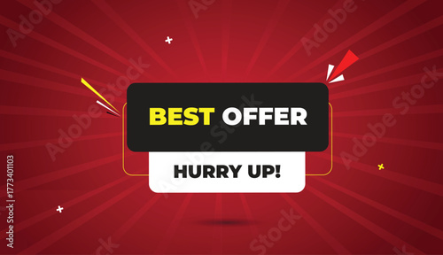 best offer hurry up web banner vector template art design badge label icon gray black white abstract background dark red light sun shine shapes bold text business creative layout marketing promo