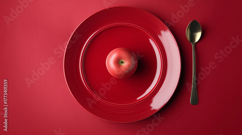 Red apple on the red plate