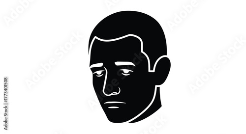 Silhouette of a mans head with a sad expression simple illustration isolated on white background depicting depression or sorrow