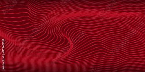 Red Abstract Wavy Dotted Background with 3D Digital Grid Effect. vector illustration