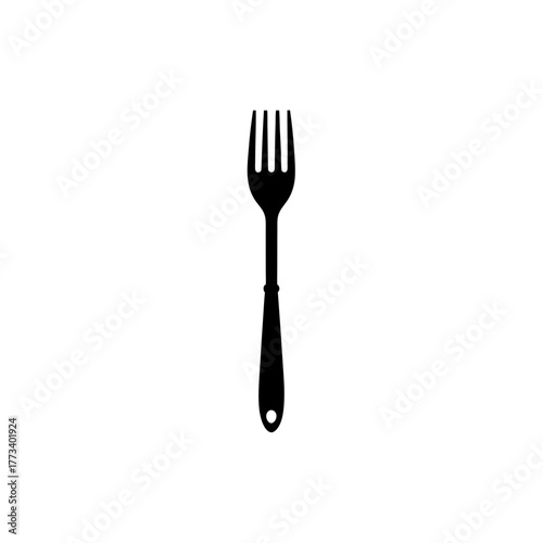 Black fork icon isolated on white background, simple monochrome vector illustration of kitchen utensil for dining and eating, essential silverware object for restaurants.