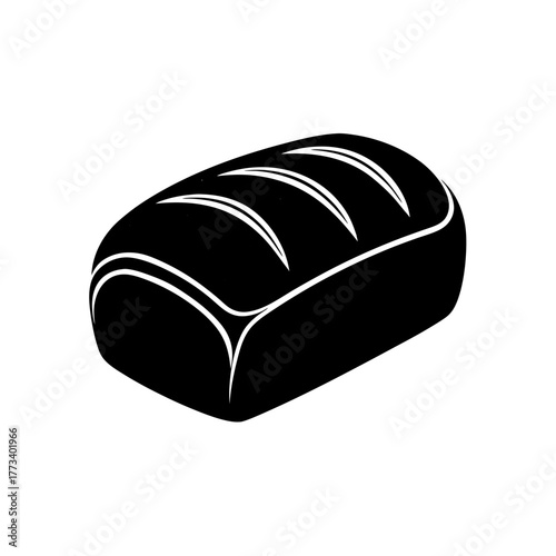 Black silhouette icon of a rectangular baked artisan loaf of bread used for sandwiches, toast, or making crostini, representing baking, bakery food, and wheat-based nutrition.