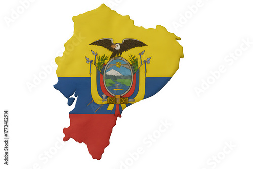 Ecuador Map with National Flag – 3D PNG Isolated on White Background