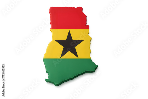 Ghana Map with National Flag – 3D PNG Isolated on White Background