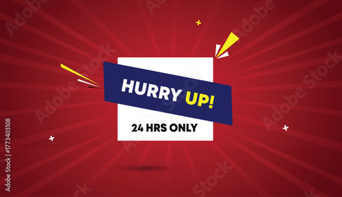 hurry up 24 Hrs Only vector art web banner template design badge label icon abstract business background white deep blue shapes bold text dark red light sun shine modern creative style graphic layout