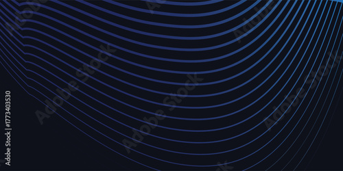 Abstract glowing wave lines on dark blue background. Dynamic wave pattern. Modern flowing wavy lines. Futuristic technology concept. Suit for banner, poster, cover, brochure, flyer, website
