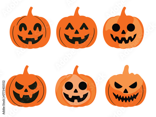 Halloween Jack-o'-Lanterns Collection with Various Spooky Faces
