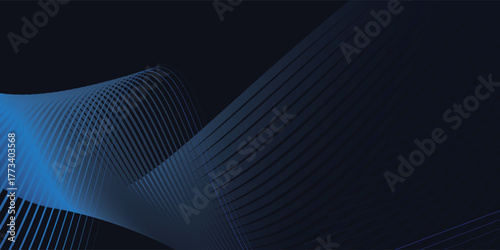 Abstract glowing wave lines on dark blue background. Dynamic wave pattern. Modern flowing wavy lines. Futuristic technology concept. Suit for banner, poster, cover, brochure, flyer, website