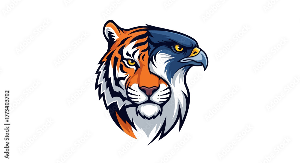 Fototapeta premium Tiger eagle hybrid head mascot with transparent background
