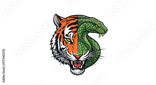 Tiger and cobra hybrid head with transparent background